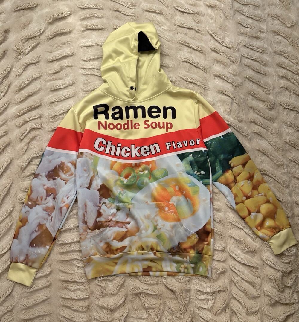 Ramen Noodle Soup Chicken Flavor Hoodie Yellow Sweatshirt Size Large
